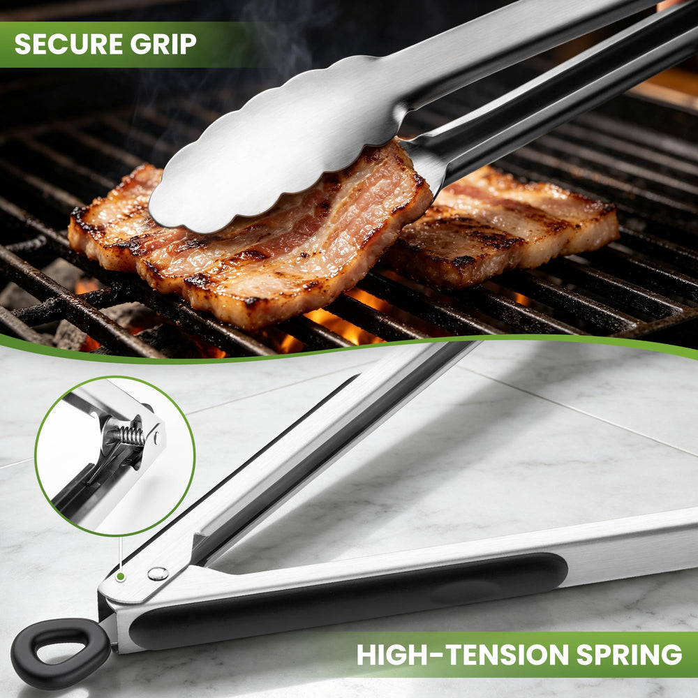 DAILY KISN BBQ Tongs showing stainless steel tips
