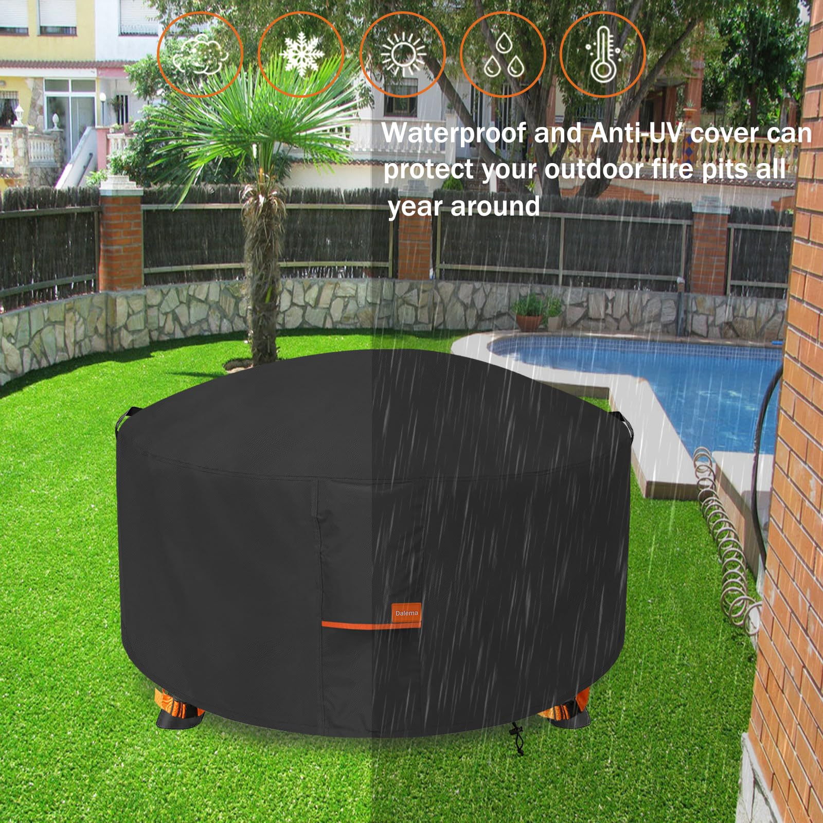 Dalema Fire Pit Cover showing secure fit on fire pit