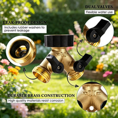 Dalmbox Brass Hose Splitter 2 Way side view with valves