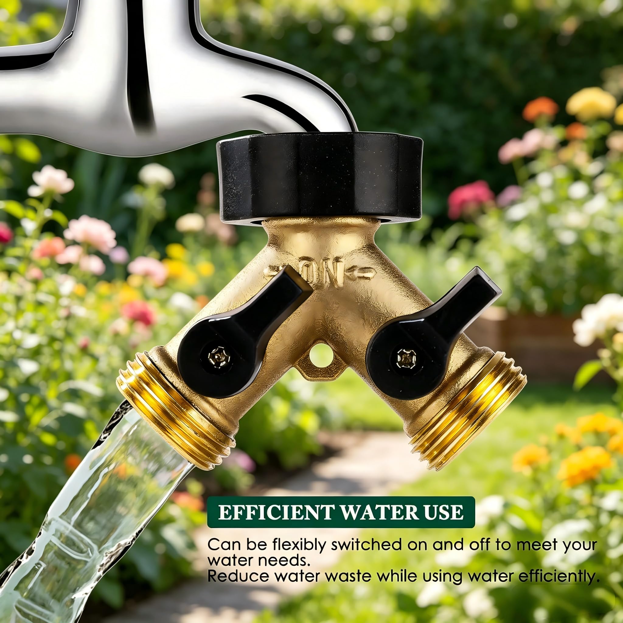 Dalmbox Brass Hose Splitter displayed with watering can