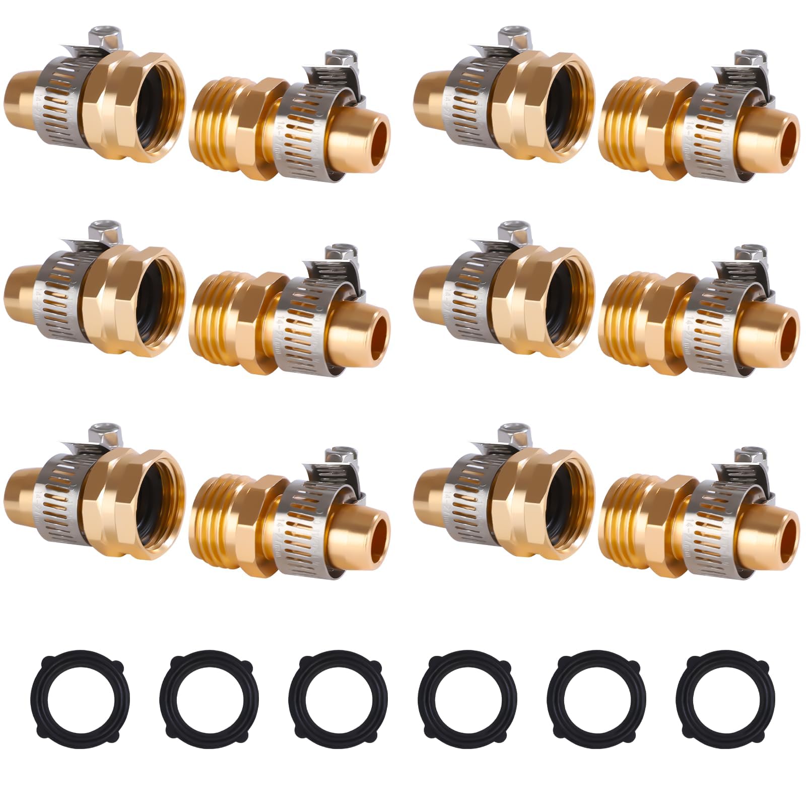 Dalmbox Garden Hose Repair Kit, bronze connectors set with rubber washers