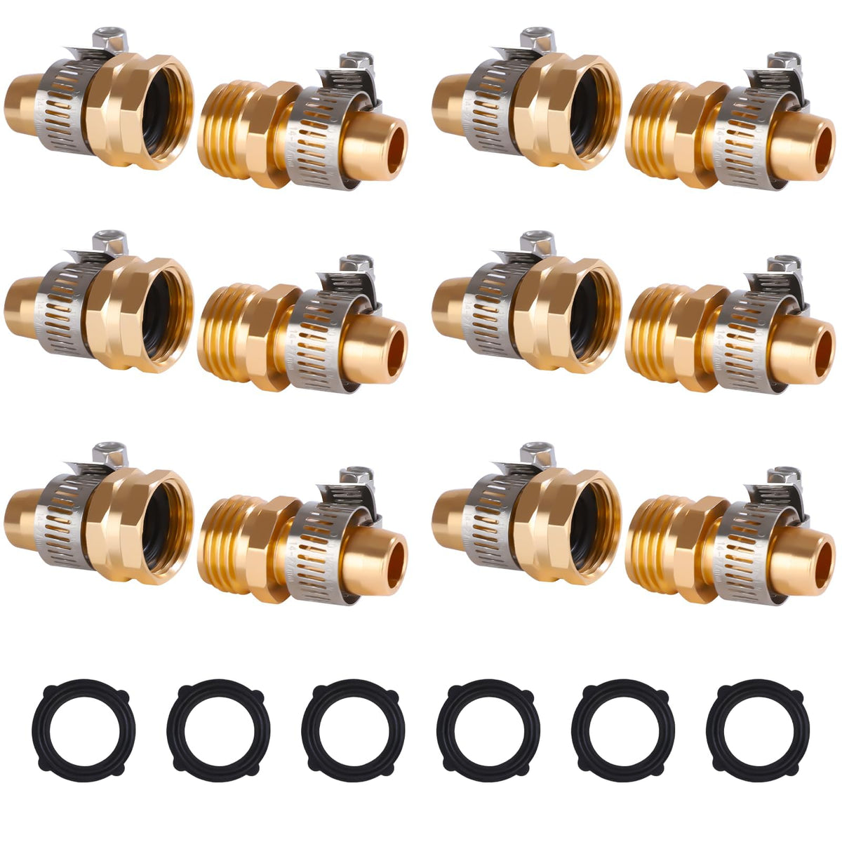 Dalmbox Garden Hose Repair Kit, bronze connectors set with rubber washers