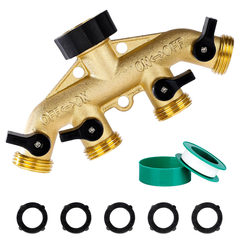 Dalmbox Garden Hose Splitter 4 Way front view in brass