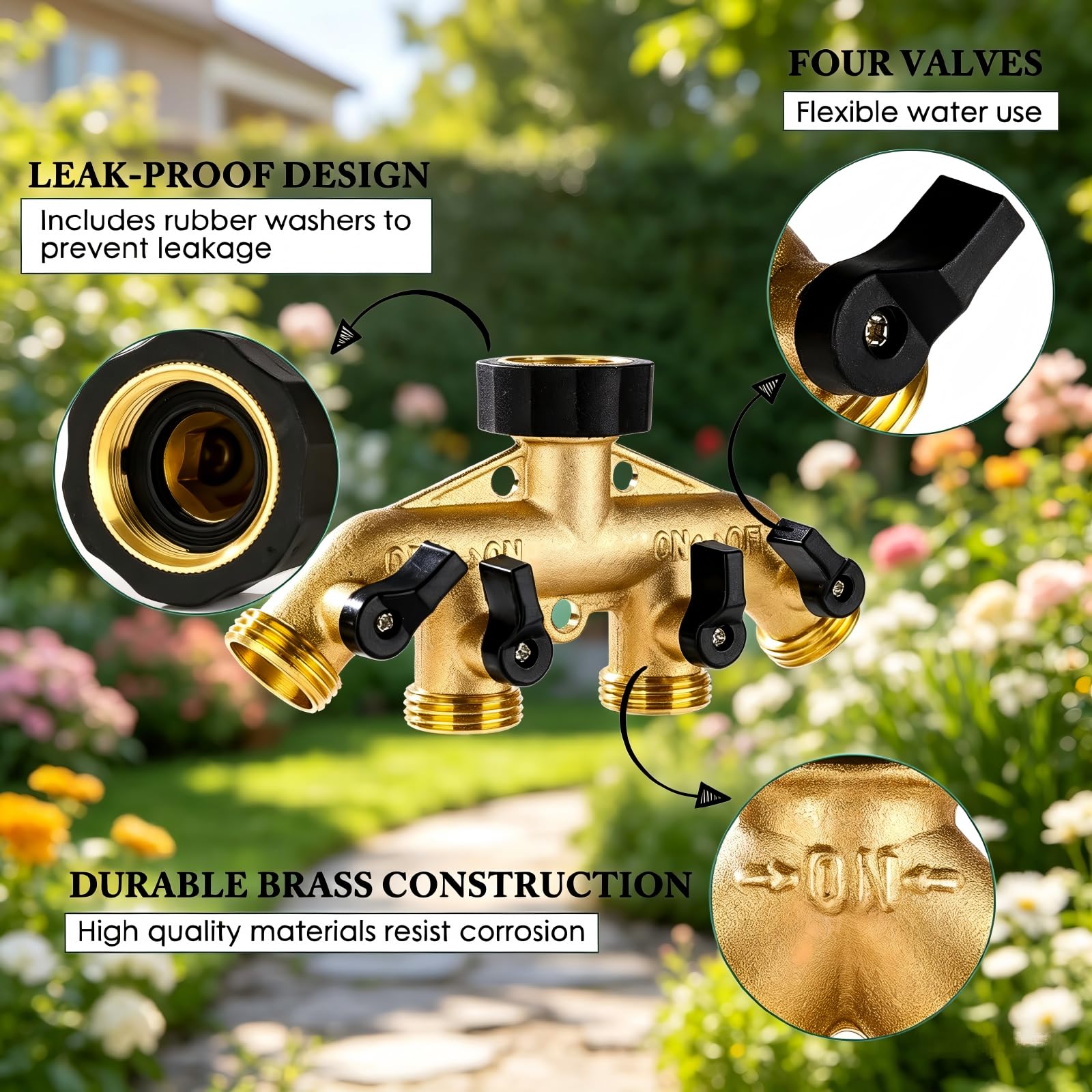 Dalmbox Garden Hose Splitter 4 Way with rubber washers and tape