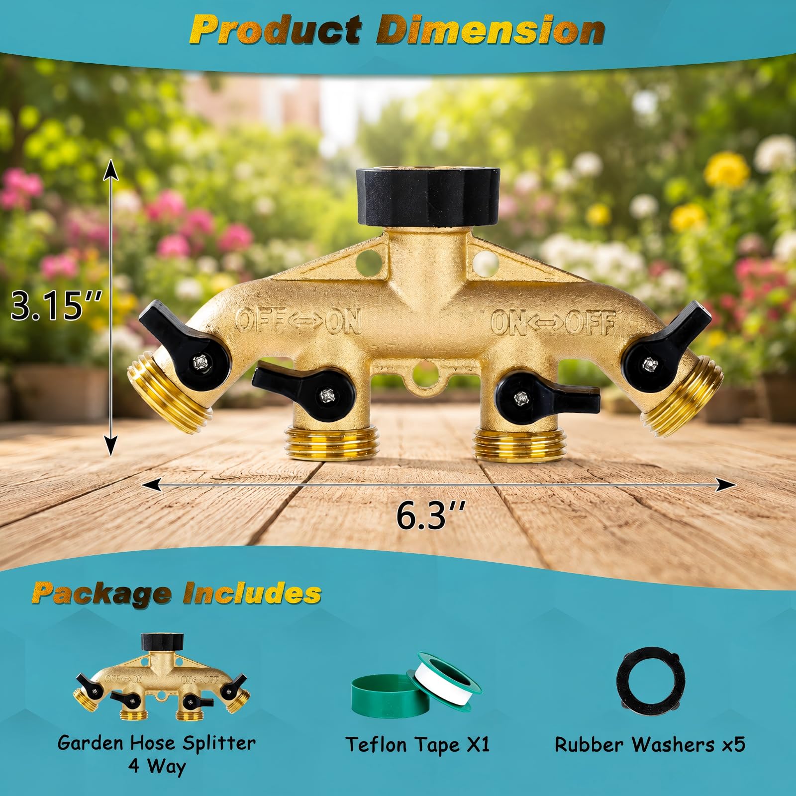 Dalmbox hose splitter in a garden setting