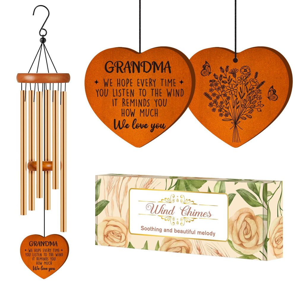Damaigiift Grandma Gift Wind Chimes front view with heart-shaped pendant