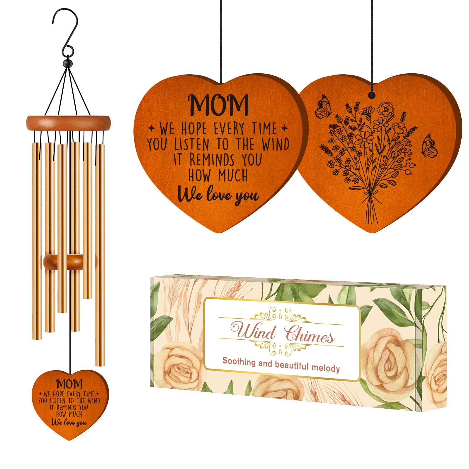 Damaigiift wind chime for mom front view with floral design