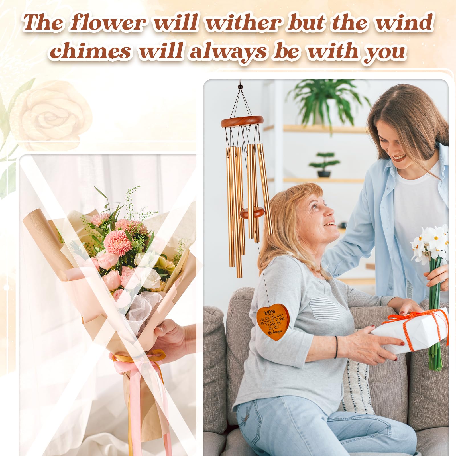 Damaigiift wind chime hanging in garden setting