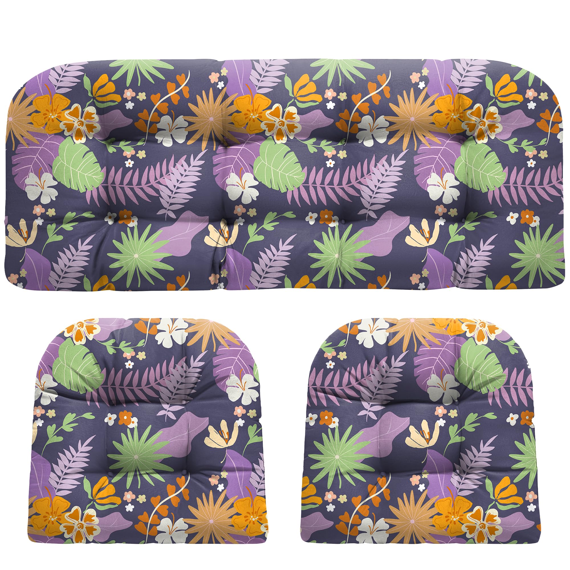 DANGHOOGY wicker chair cushion set in purple flower design, front view