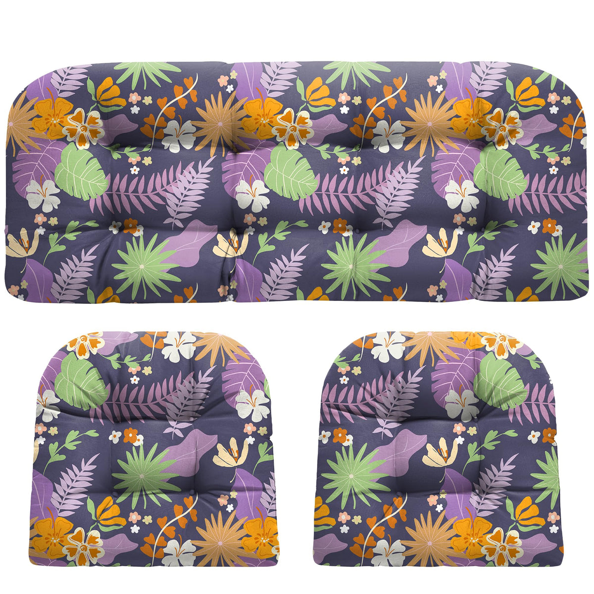 DANGHOOGY wicker chair cushion set in purple flower design, front view