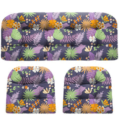DANGHOOGY wicker chair cushion set in purple flower design, front view