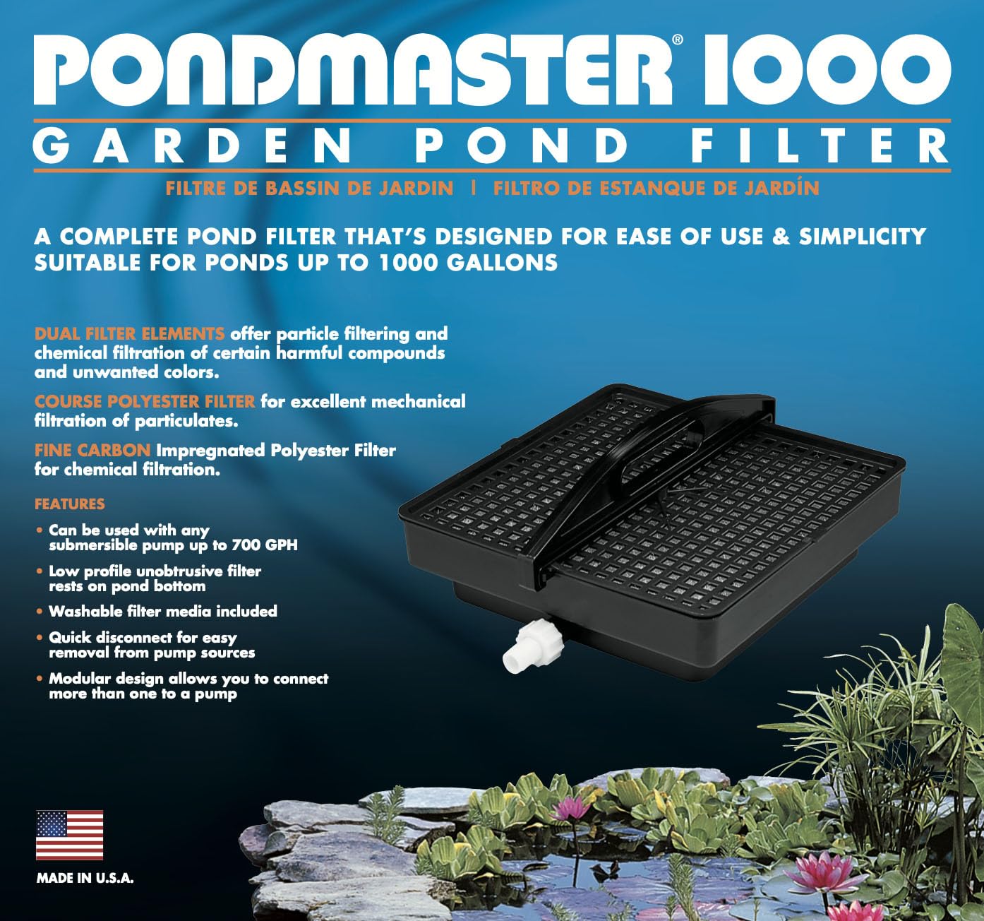 Danner Pondmaster PM1000 filter showing carbon and polyester media