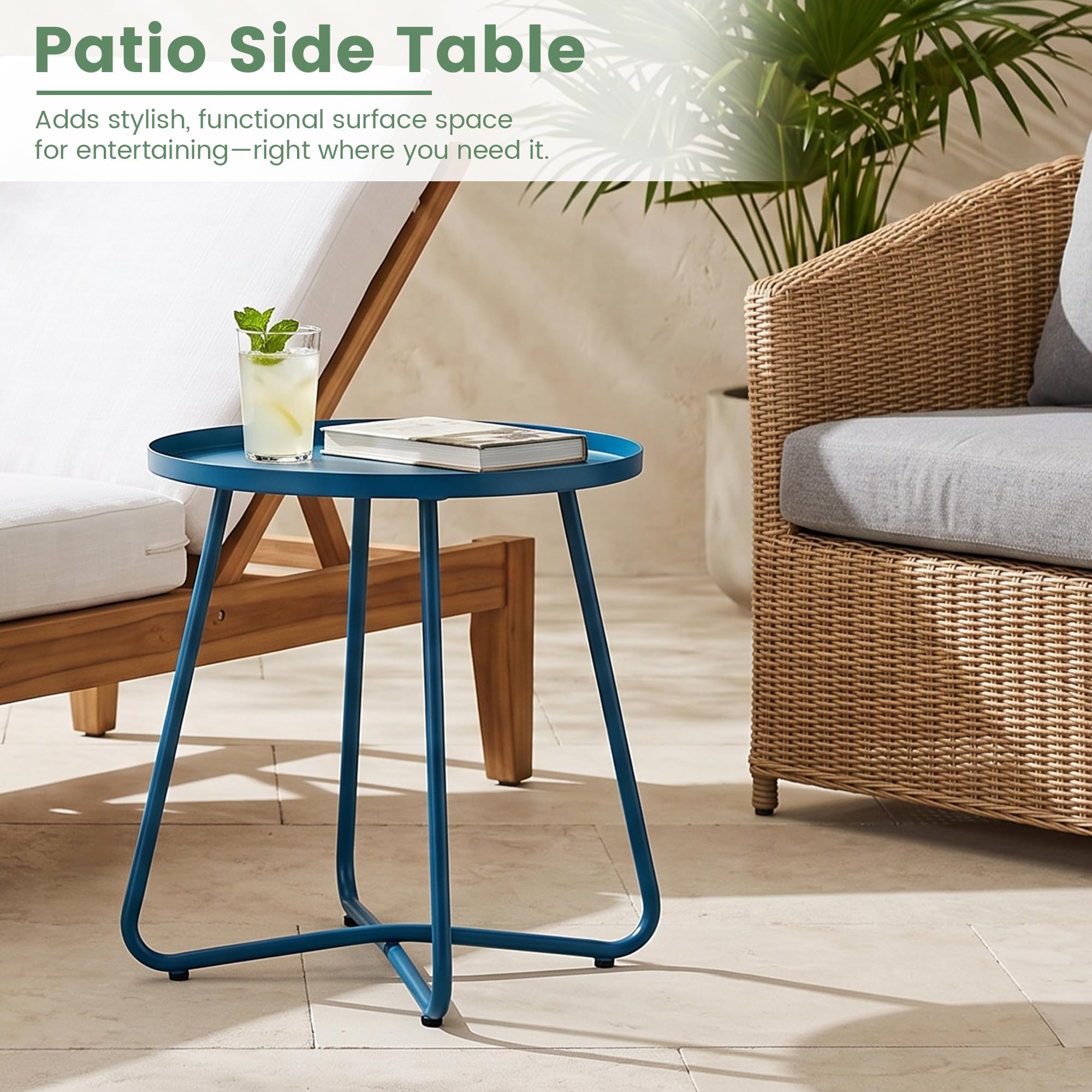 danpinera outdoor side table blue adjustable footpads