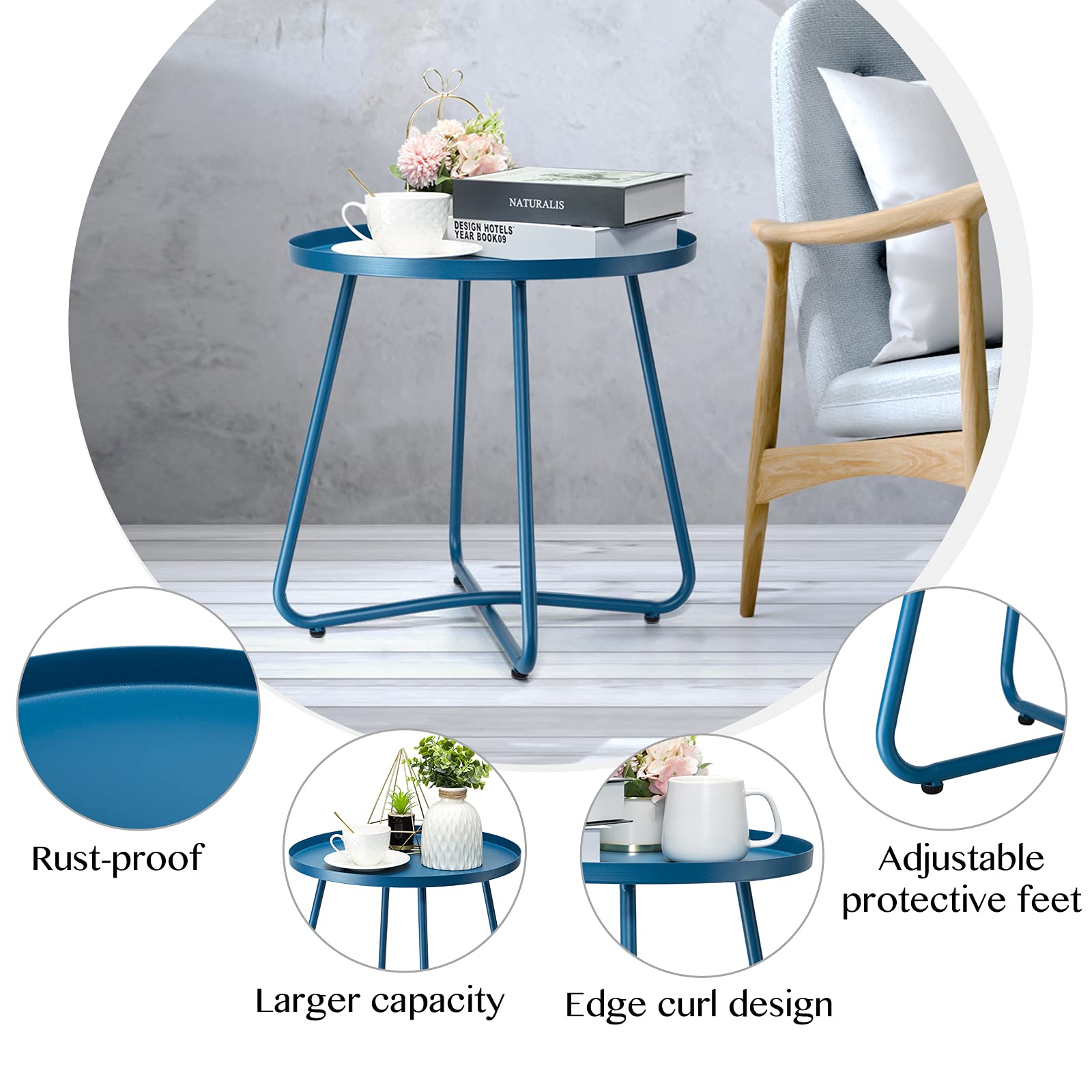 danpinera outdoor side table blue on a patio
