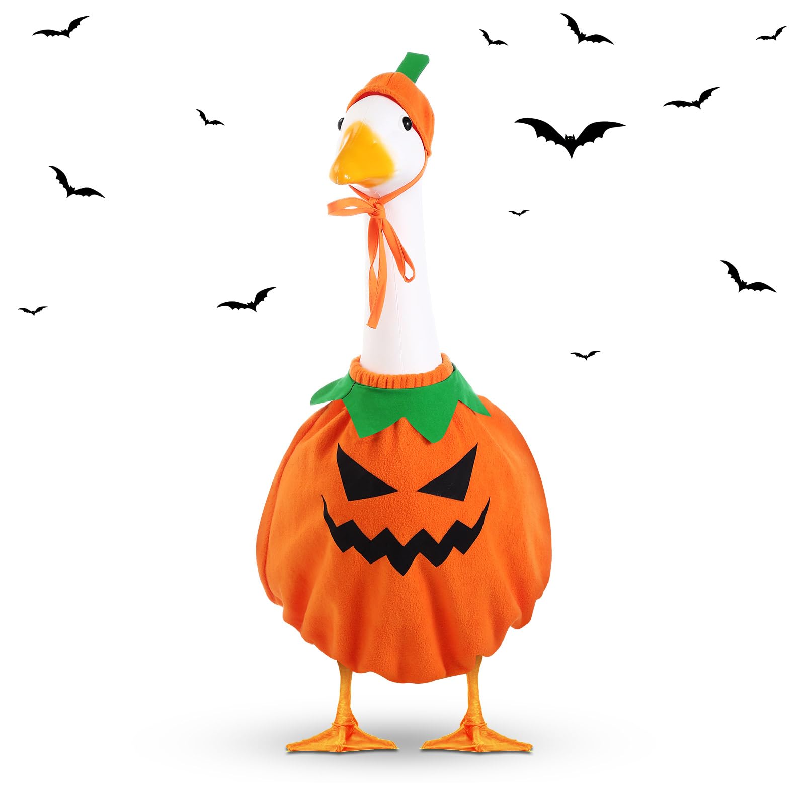 Dansydaisy Halloween Goose Outfit in vibrant orange with pumpkin design