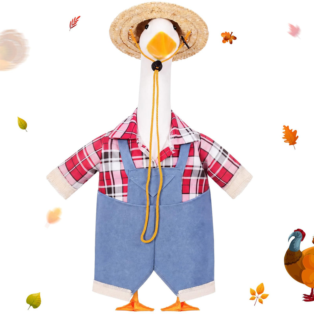Dansydaisy Halloween Goose Outfit with plaid shirt and denim overalls