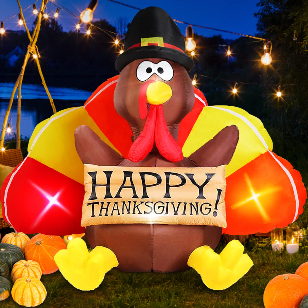 Danxilu 6 FT Thanksgiving inflatable turkey with LED lights front view