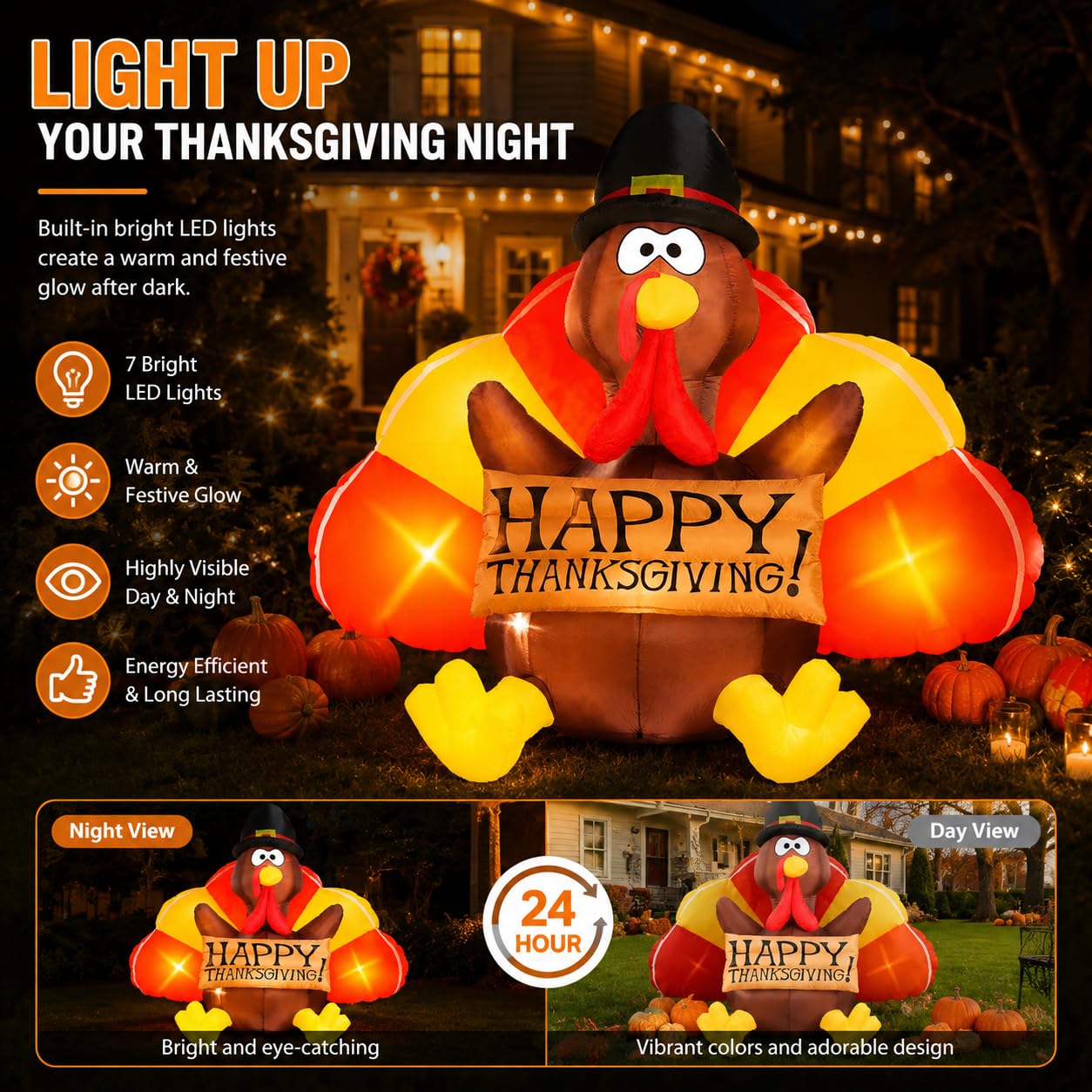 Danxilu inflatable turkey during nighttime with glowing LED