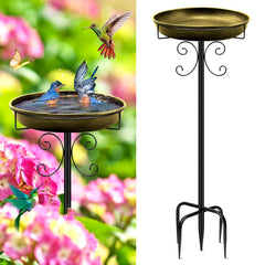 Daoeny 35In Metal Bird Bath Antique Golden front view