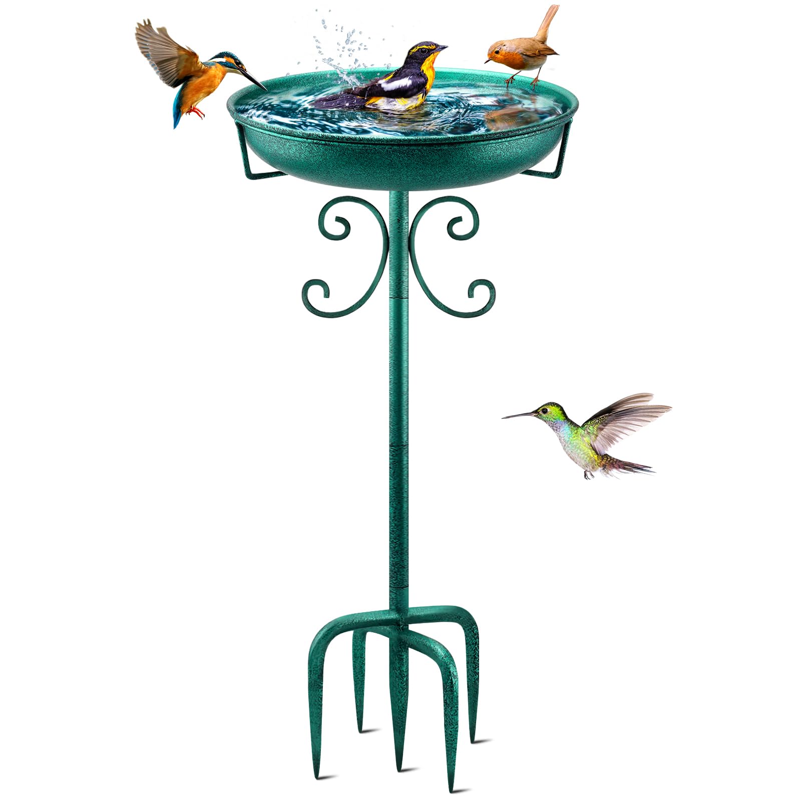 Daoeny 35In Metal Bird Bath in green color front view