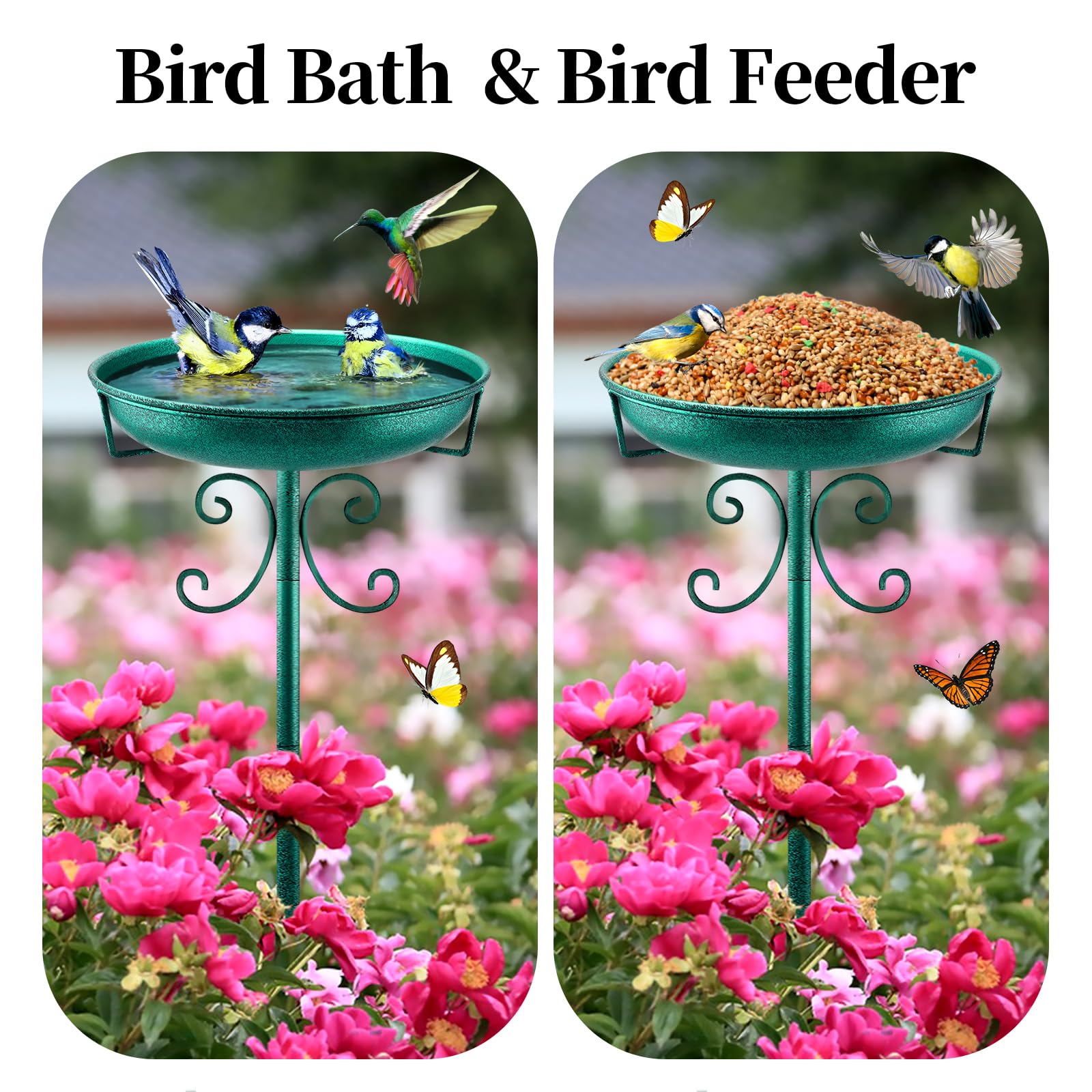 Daoeny 35In Metal Bird Bath in outdoor garden setting