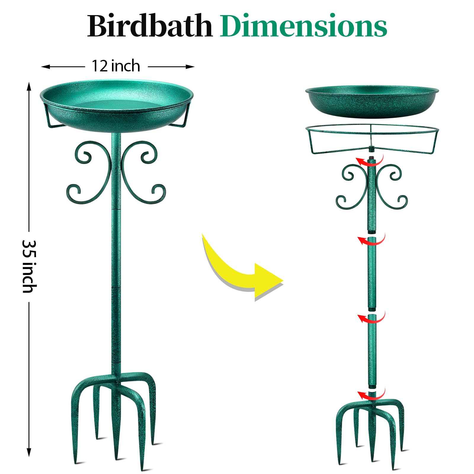 Daoeny 35In Metal Bird Bath with birds enjoying water