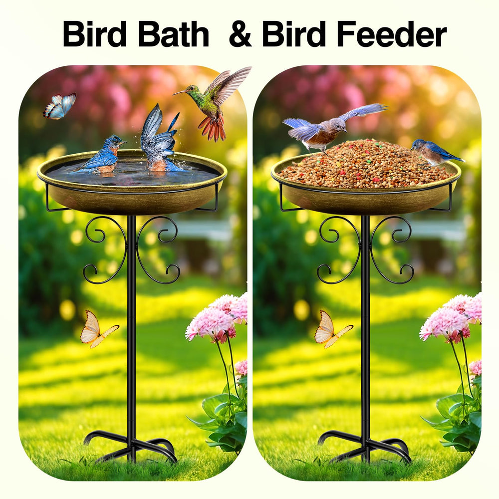 Daoeny Antique Golden Bird Bath in garden setting