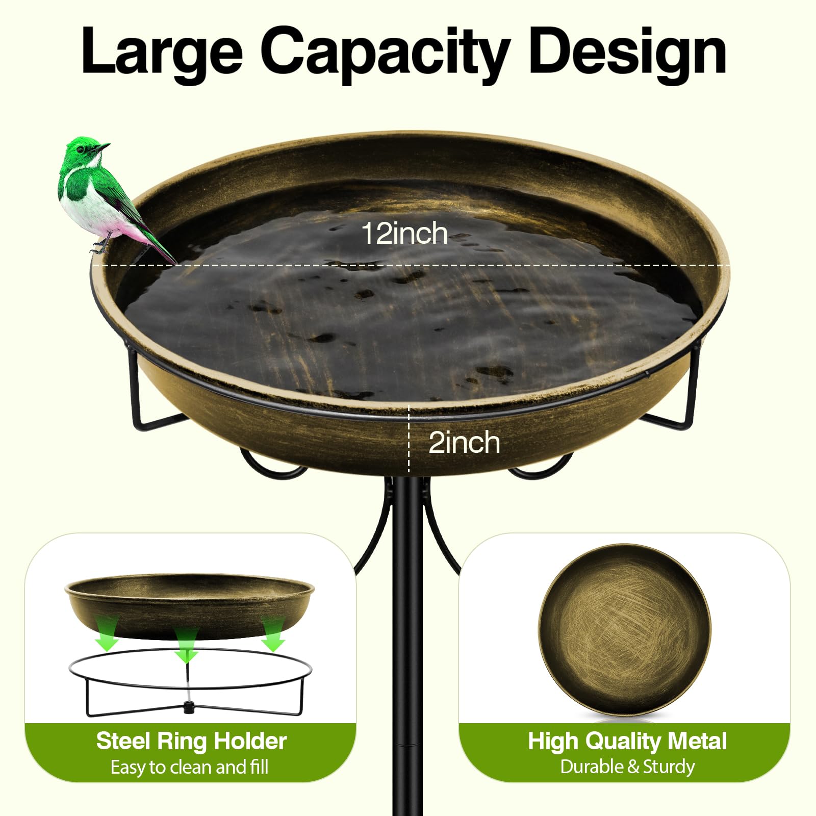 Daoeny Bird Bath with 5-Pronged Base side view
