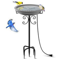Daoeny Heated Bird Bath front view with grey bowl