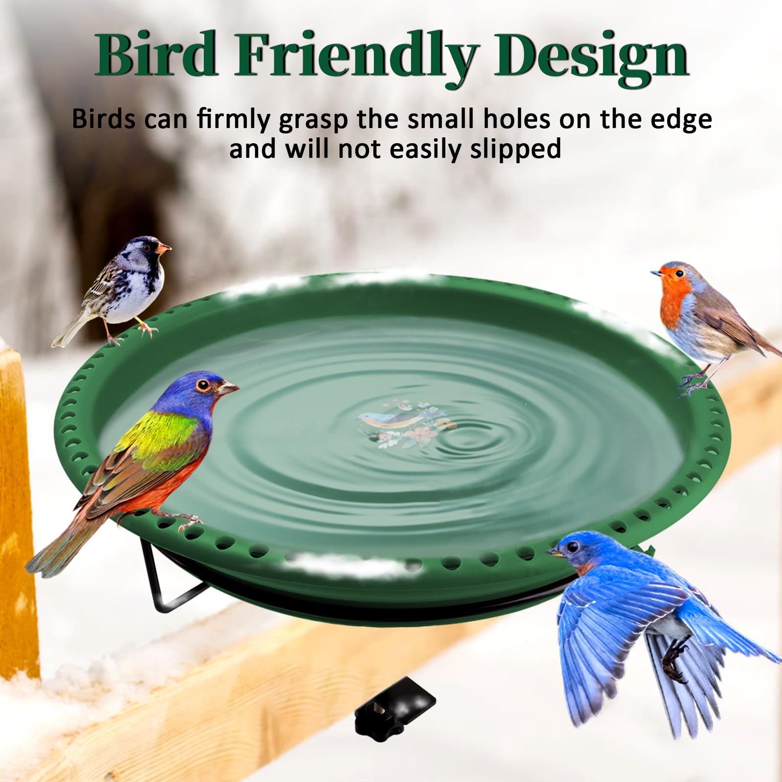 Daoeny Heated Bird Bath in snowy garden setting