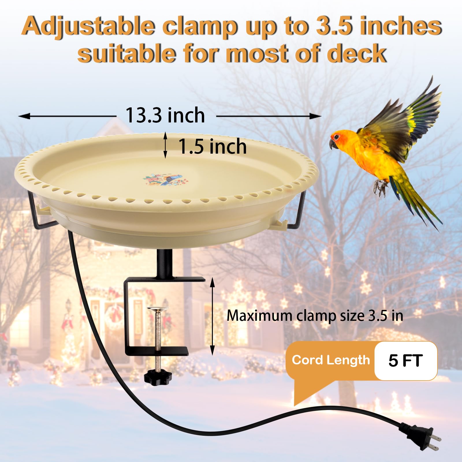 Daoeny Heated Bird Bath Khaki close-up of bowl