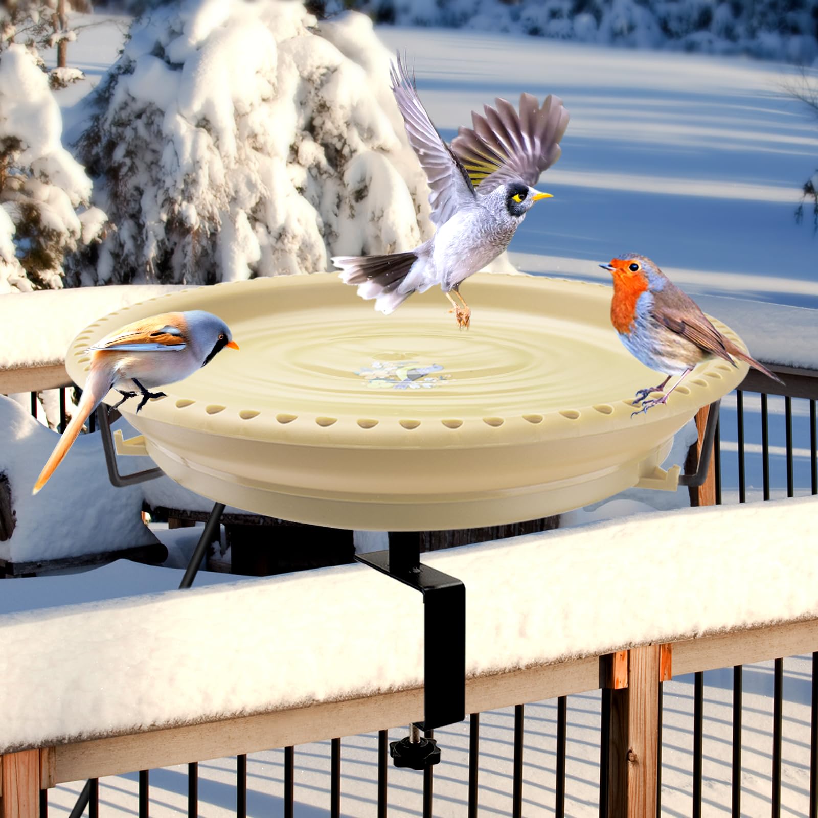 Daoeny Heated Bird Bath Khaki front view