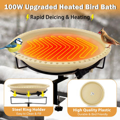 Daoeny Heated Bird Bath Khaki installed on deck railing