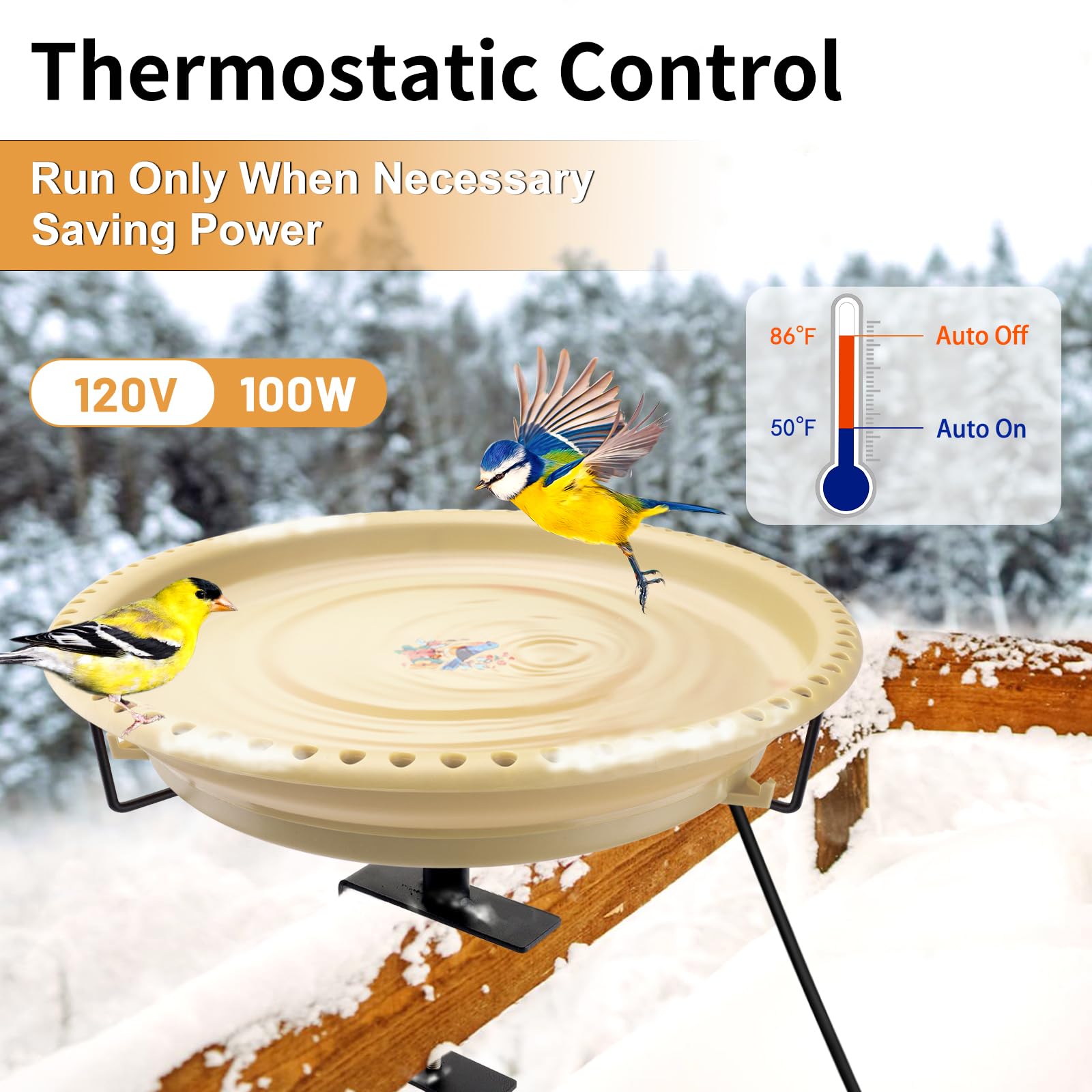 Daoeny Heated Bird Bath Khaki with birds bathing