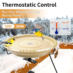 Daoeny Heated Bird Bath Khaki with birds bathing