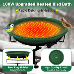 Daoeny Heated Bird Bath side view, showing adjustable clamp on deck railing