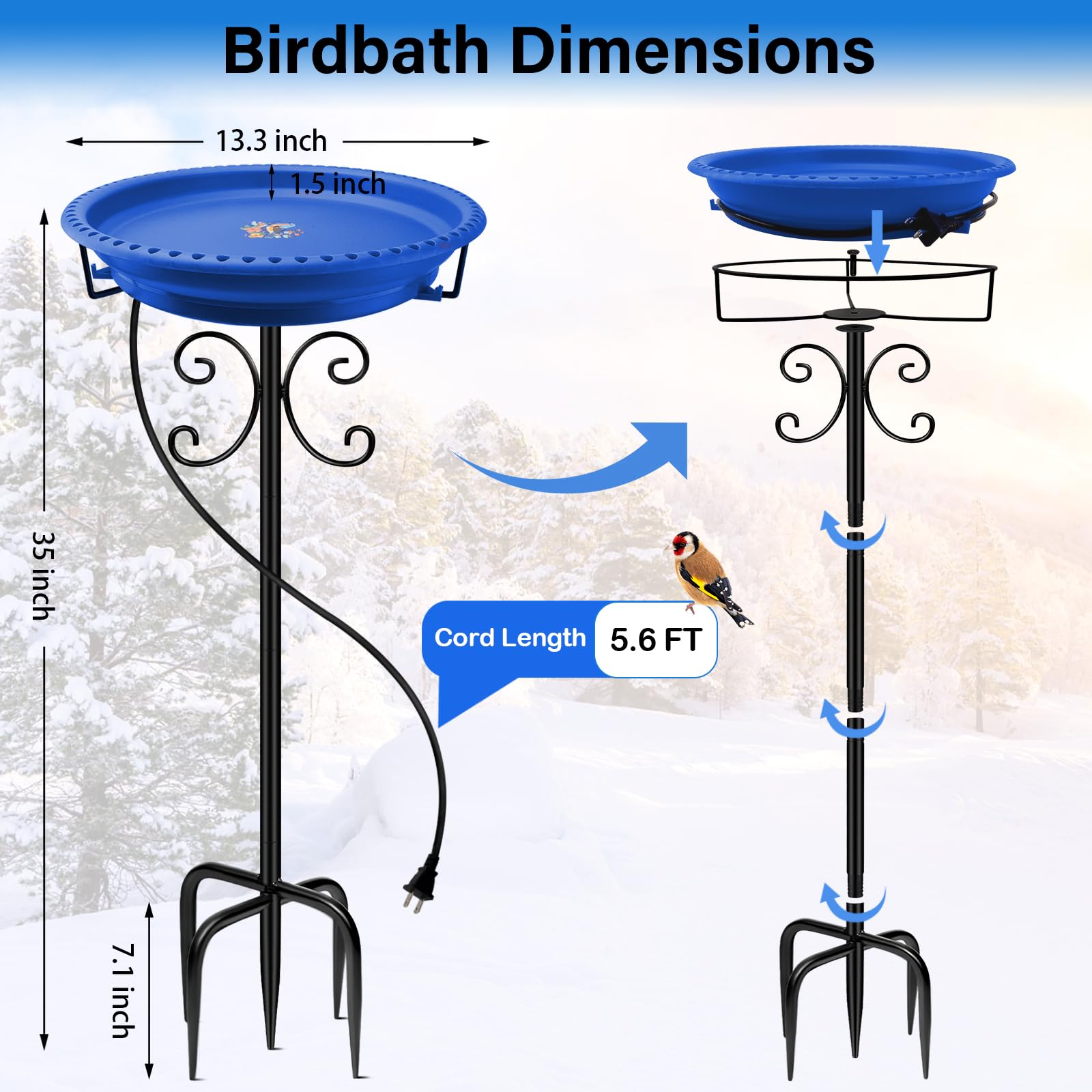 Daoeny Heated Bird Bath side view showing heating element