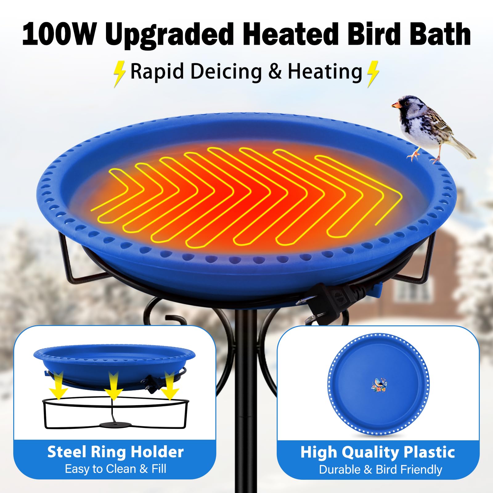 Daoeny Heated Bird Bath with 5-pronged metal base