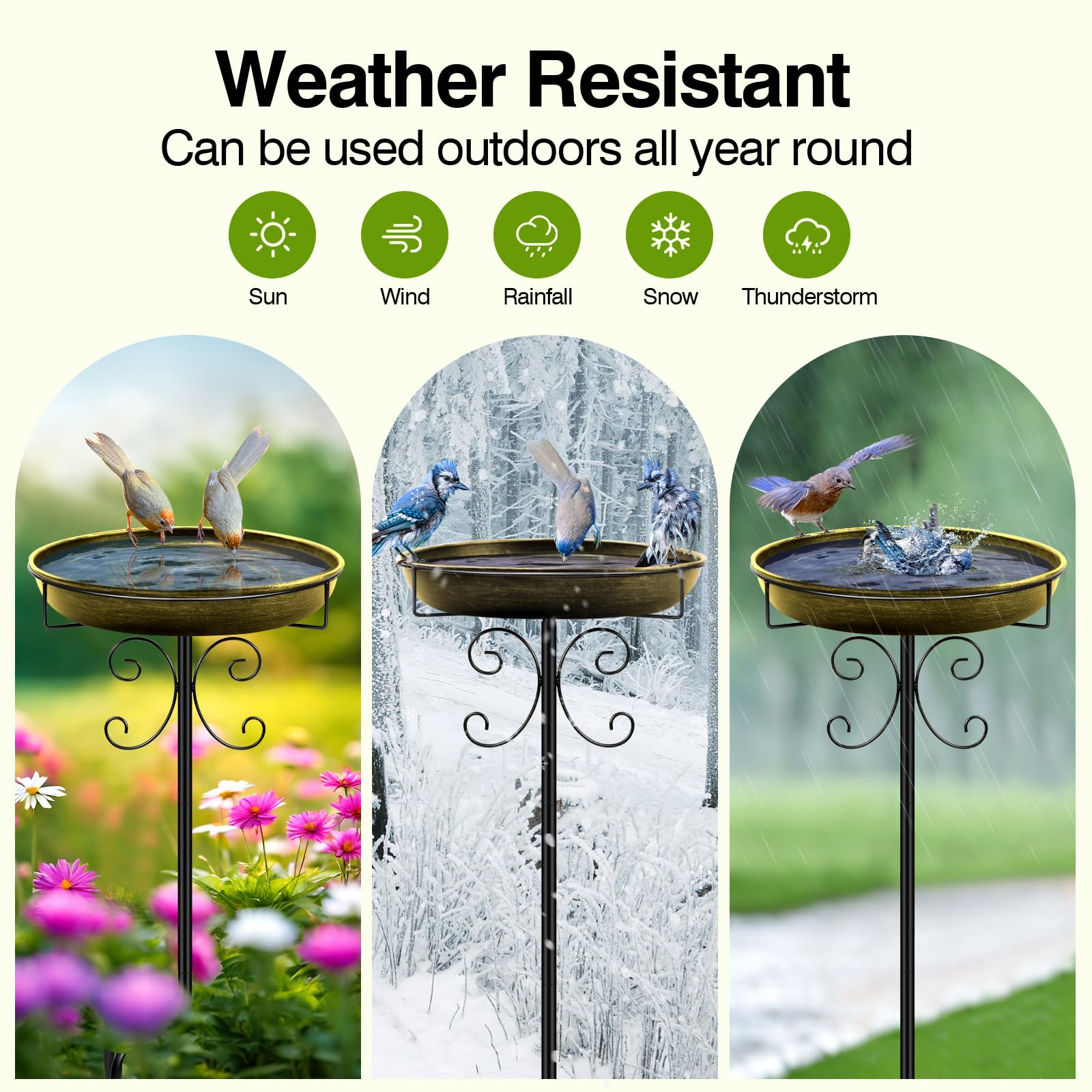 Daoeny Metal Bird Bath showing large water capacity