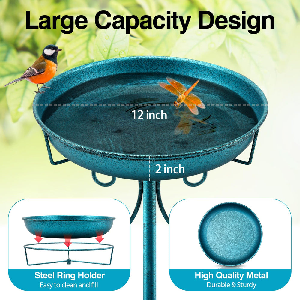 Daoeny Metal Bird Bath side view showing 5-pronged base