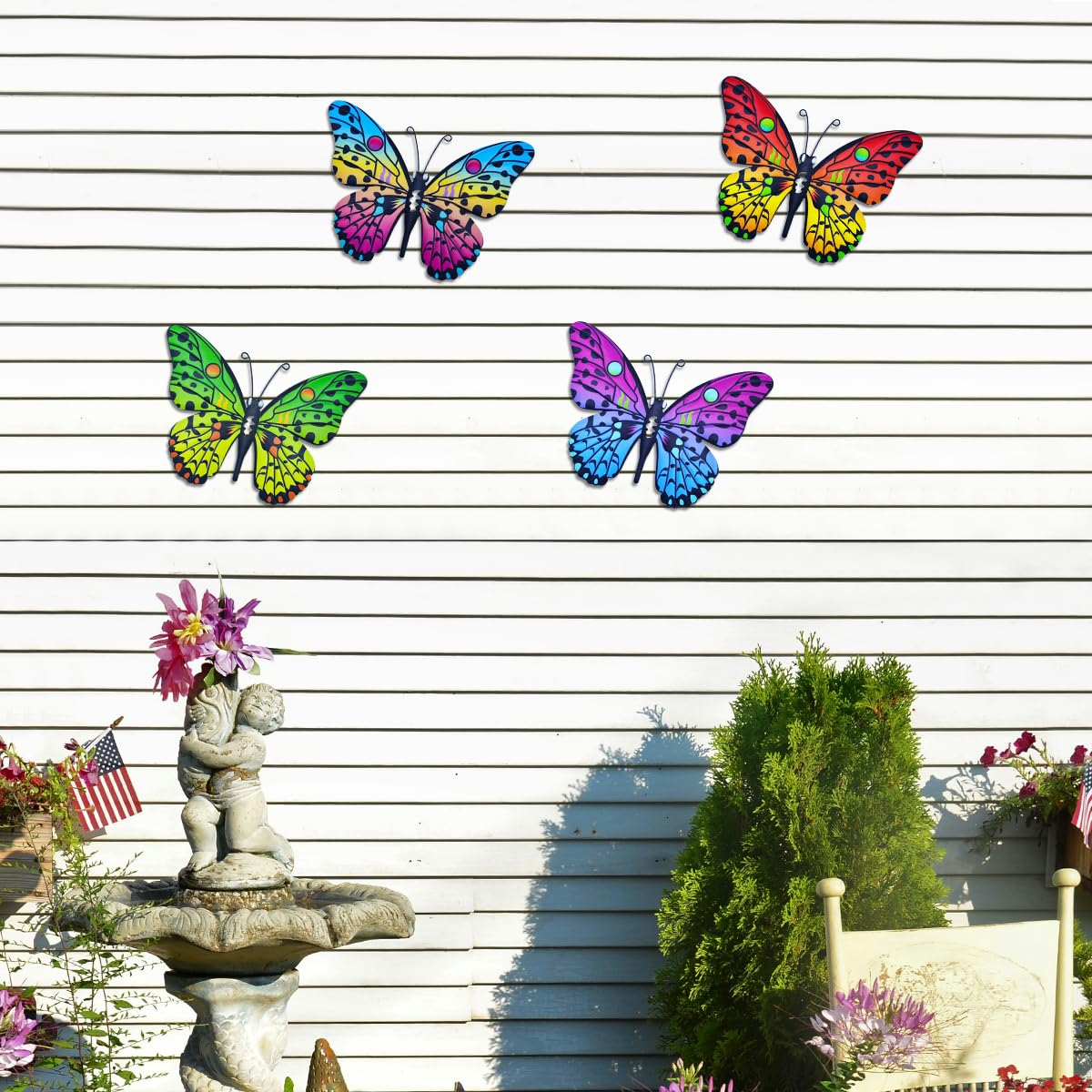 Daogtc Metal Butterfly Wall Decor on a patio wall