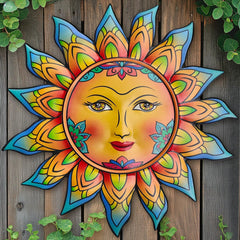 Daogtc Metal Sun Flower Wall Decor front view with warm-toned colours