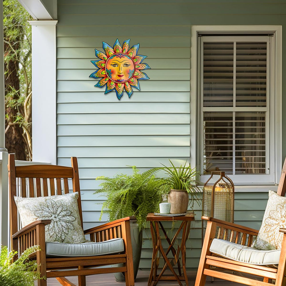 Daogtc Metal Sun Flower Wall Decor hanging on a living room wall