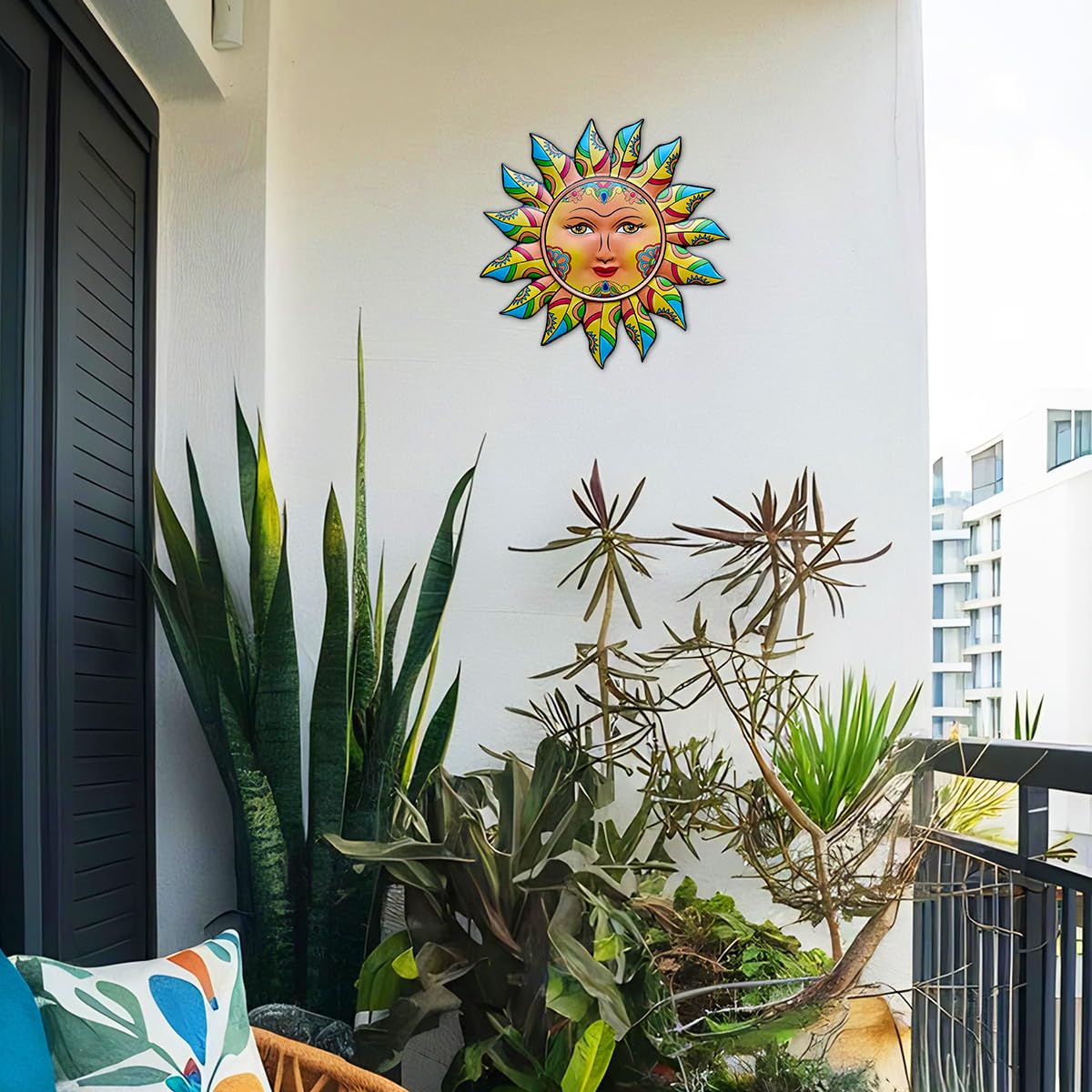 Daogtc Metal Sun Wall Decor displayed in a living room setting