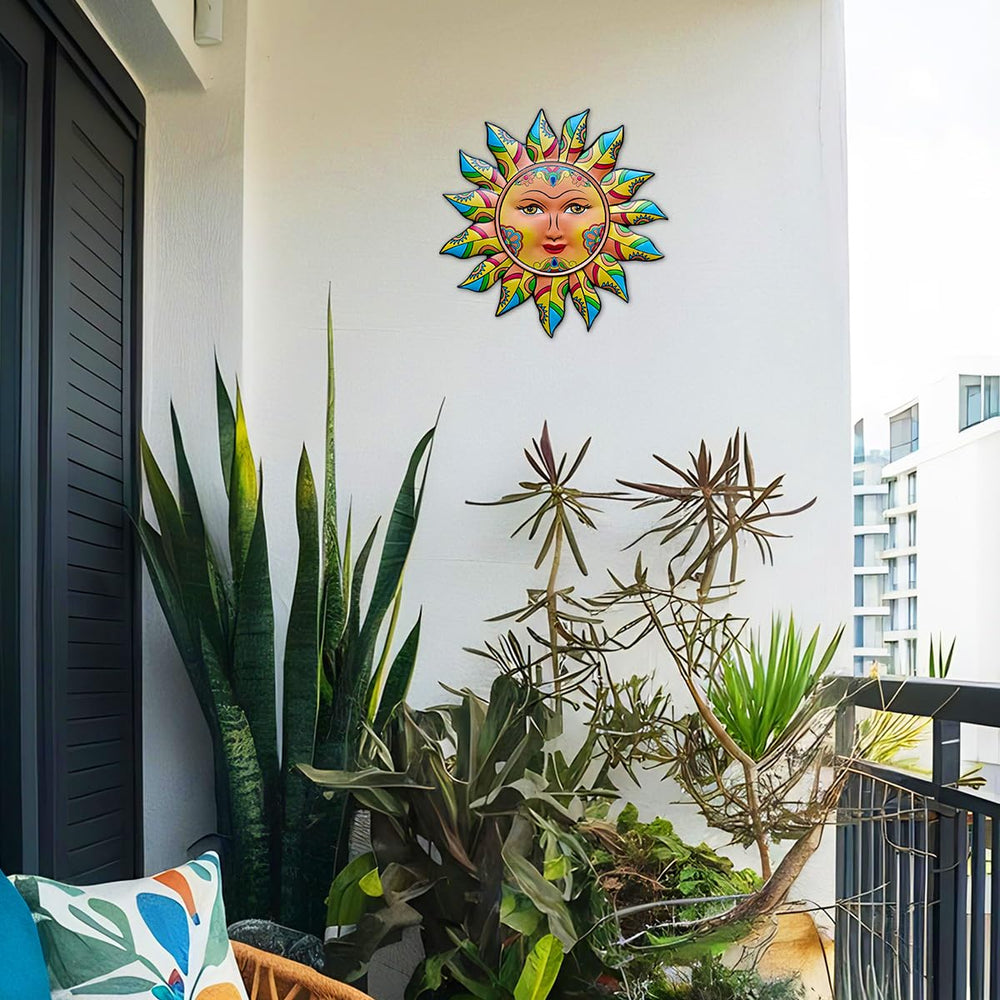 Daogtc Metal Sun Wall Decor displayed in a living room setting