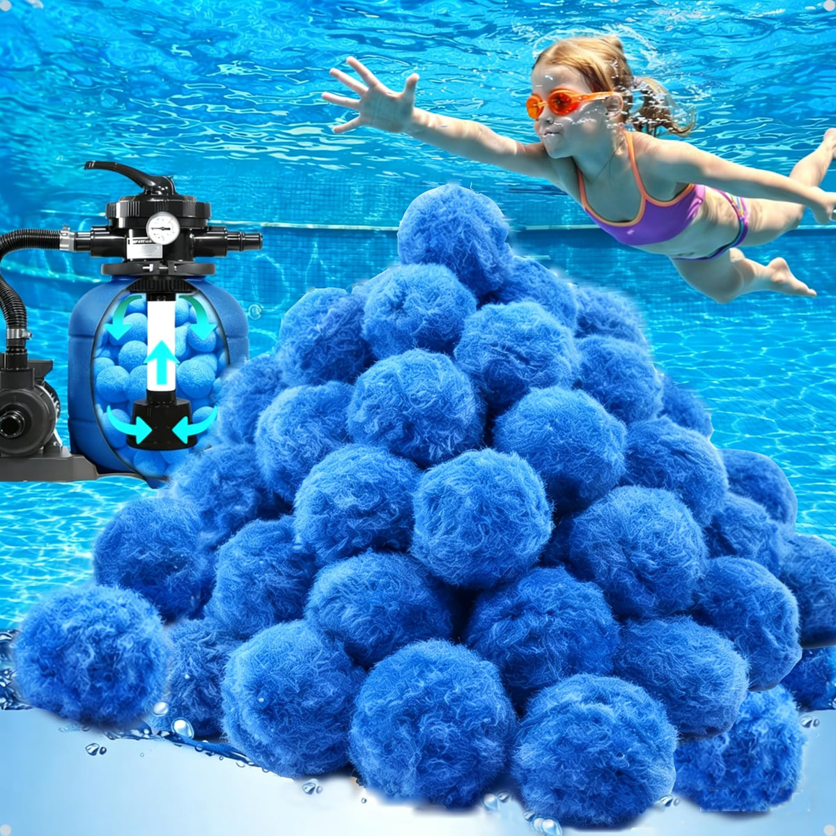 Dapclca 5.5LB Pool Filter Balls blue model front view