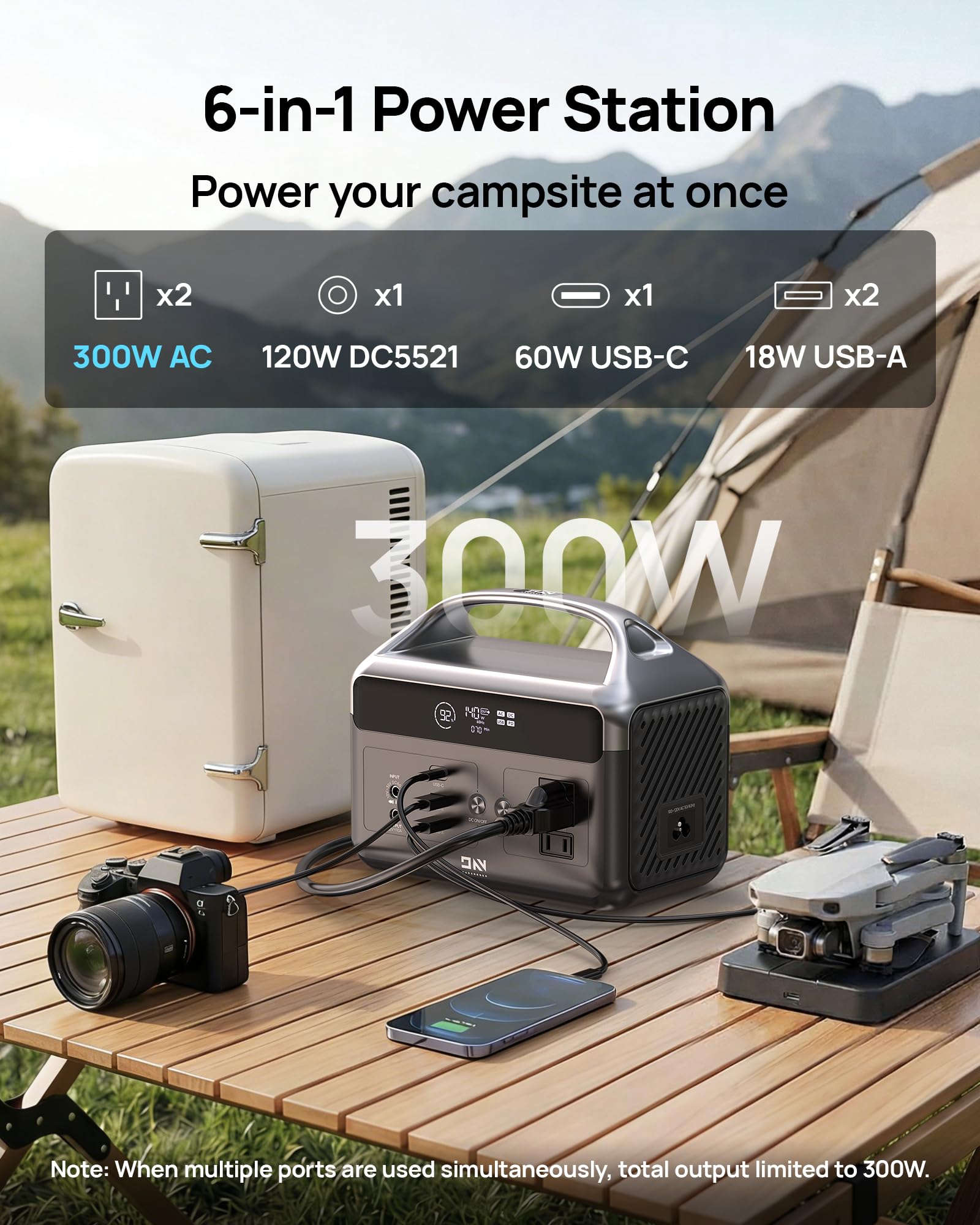 DaranEner 300W Portable Power Station with LED light on