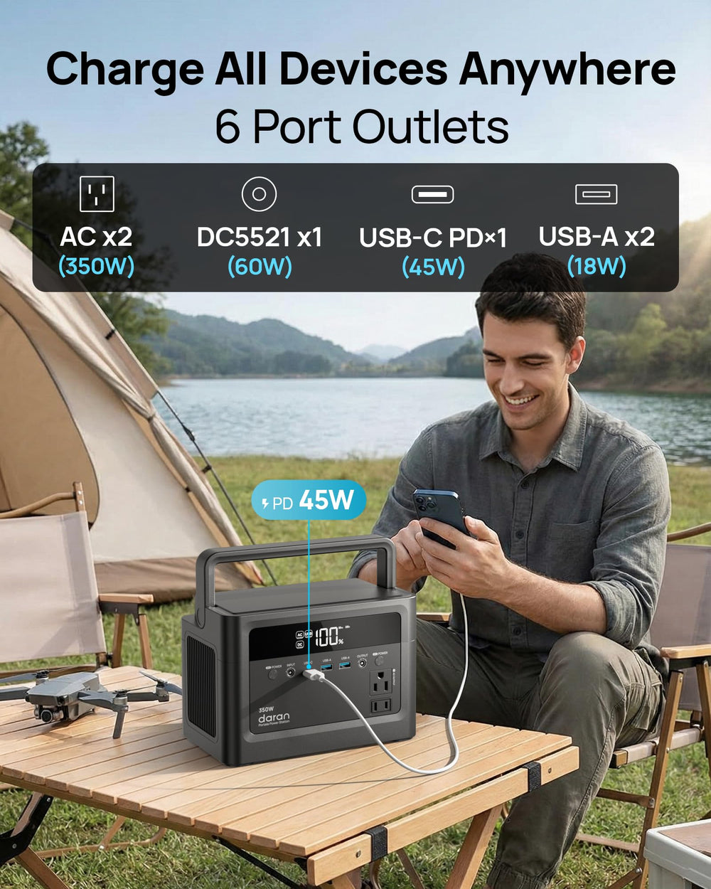 DaranEner Portable Power Station 350W with foldable handle