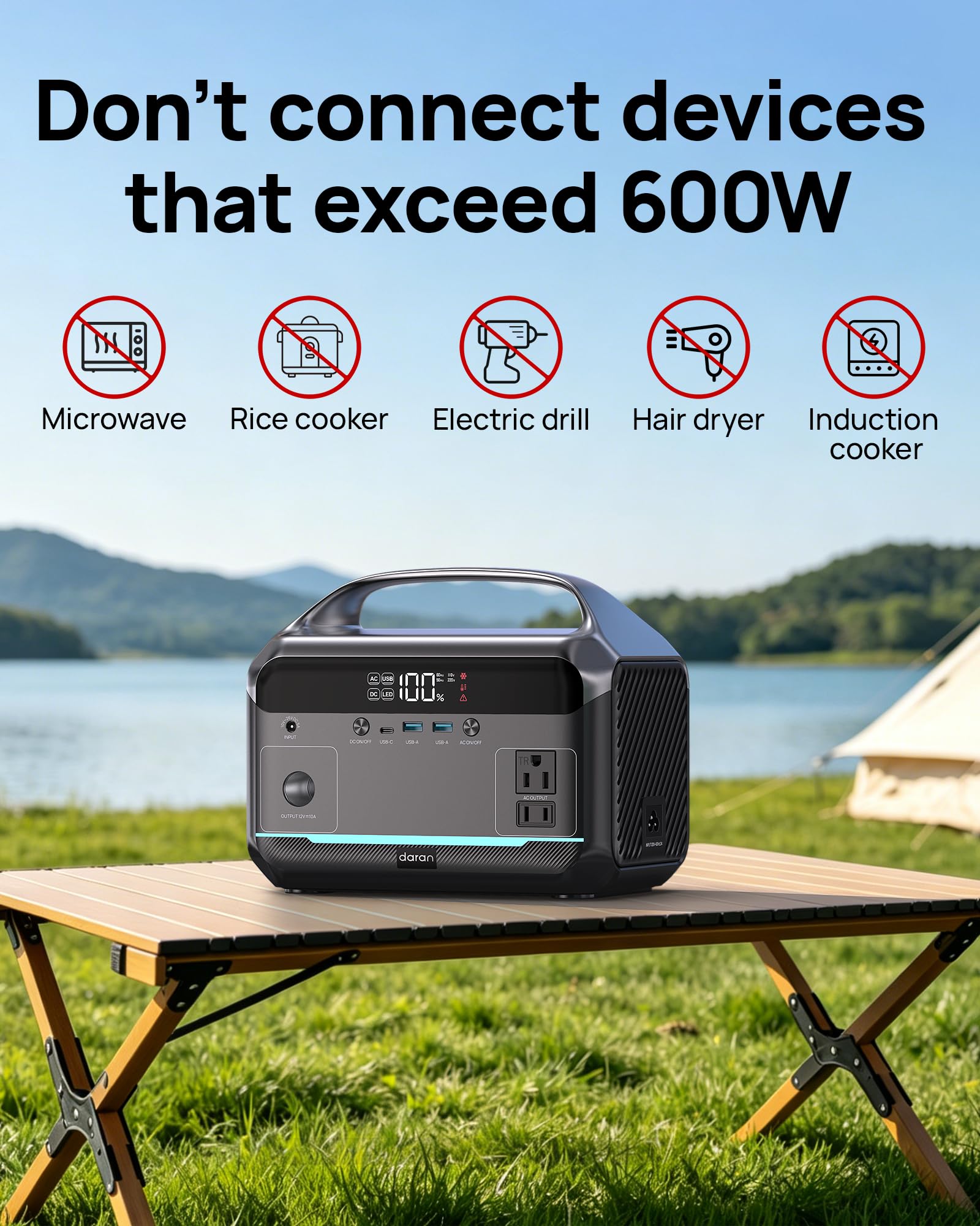 DaranEner Portable Power Station user manual and AC cable