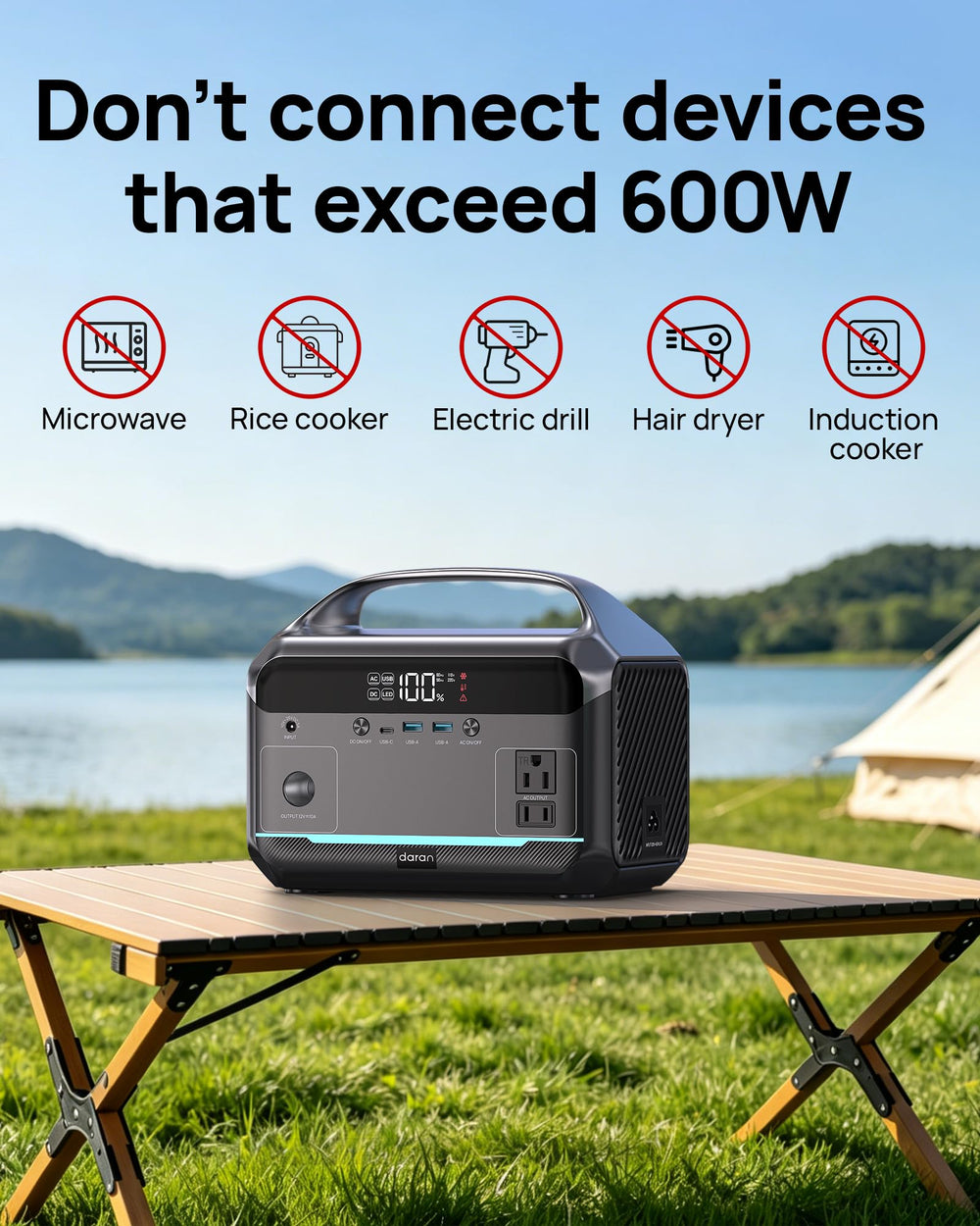 DaranEner Portable Power Station user manual and AC cable